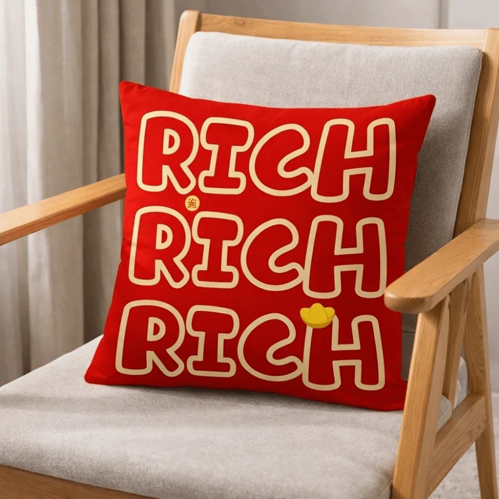 

Chinese Style Blessing Pillow Cover Festive Happy Word Print Throw Pillow Cover Decorative Red Cushion Cover Sofa Decoration