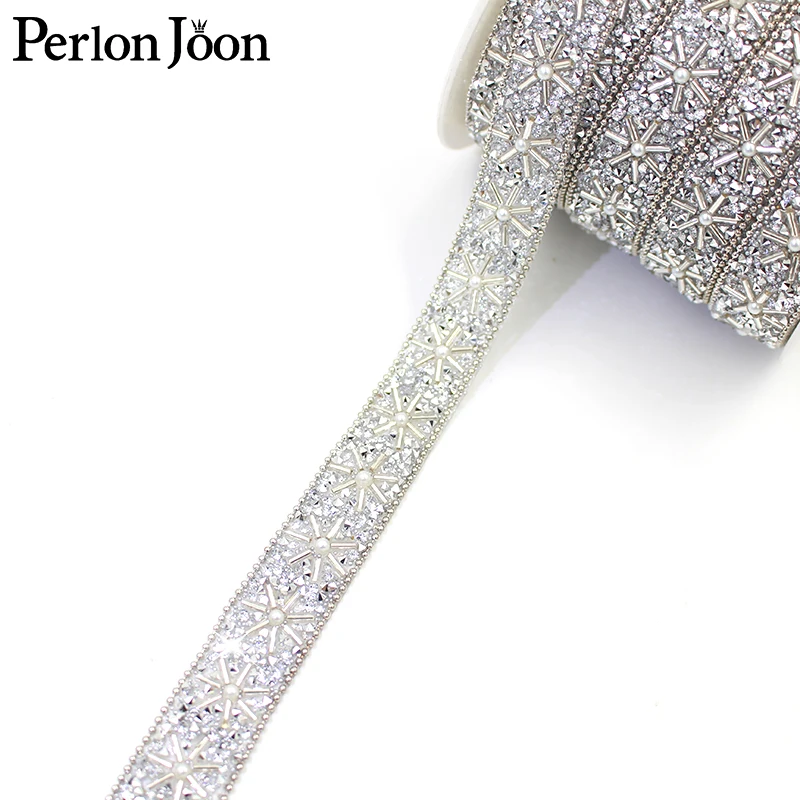 1 yard silver rhinestone trim tape hot fix craft crystal decorative webbing Iron on clothing bags shoes TR161