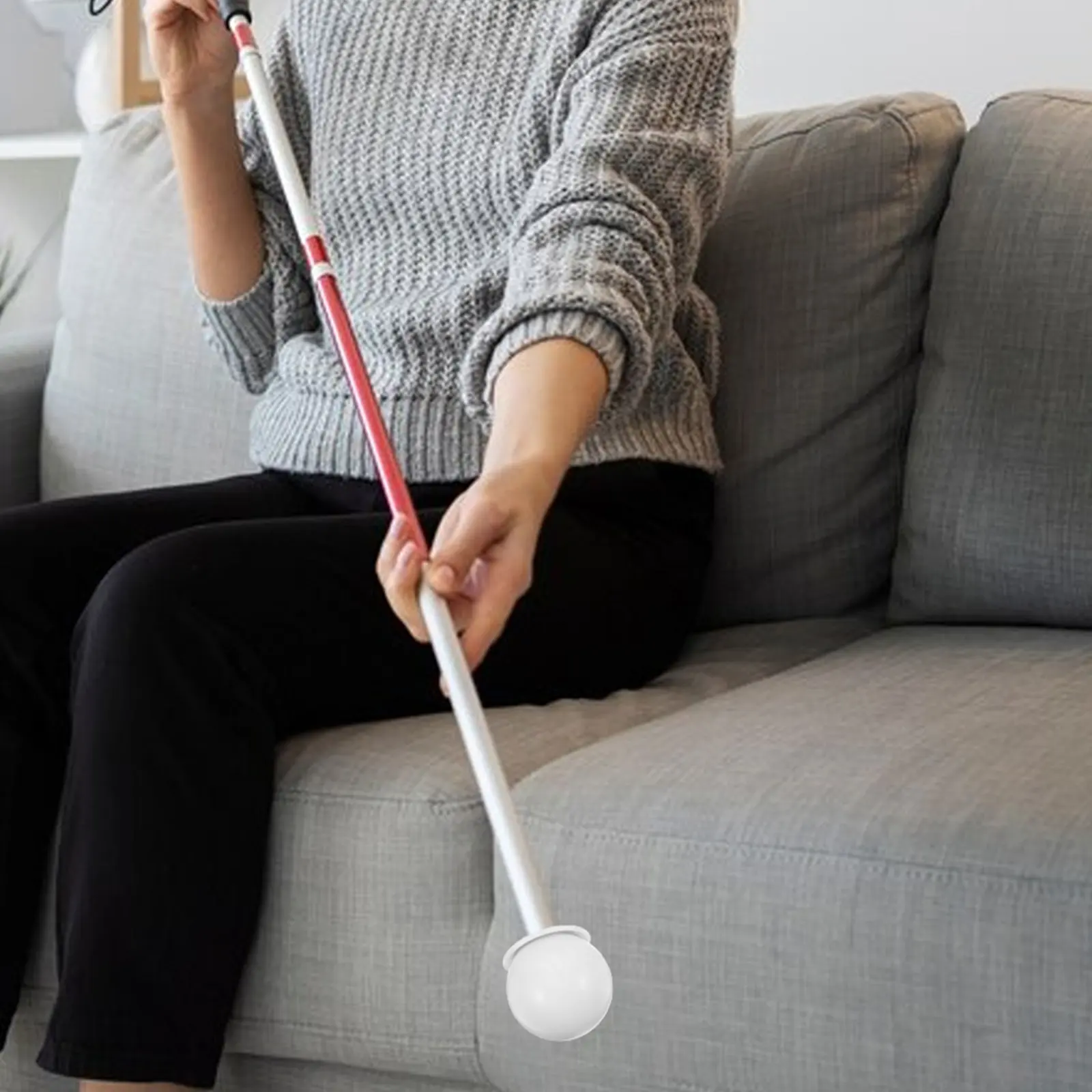 

White Hook Type Rolling Blind Cane Tip Rolling Ball Stability Assistive Protection Walking Stick Cane Accessories
