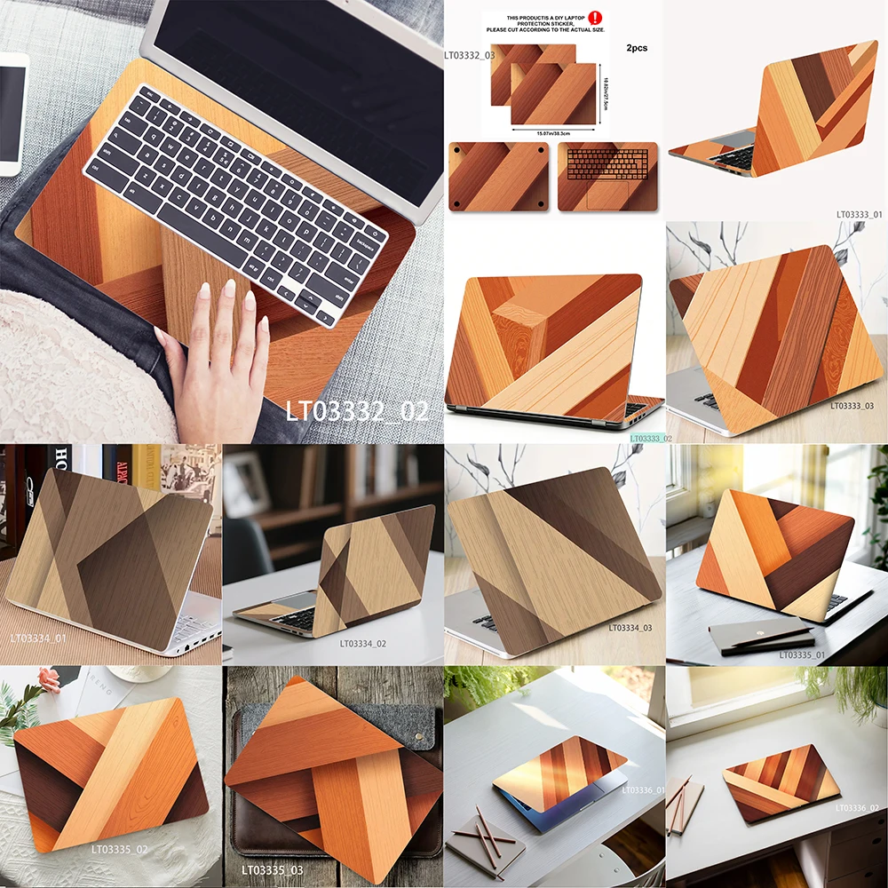 Warm Wood Geometric Laptop Skin Sticker, Waterproof Vinyl Decal for 12-17 inch MacBook HP Lenovo Dell Notebook