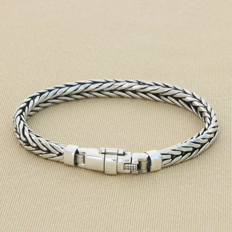 Handsome punk trendsetter jewelry 925 sterling silver woven bracelet for men and women simple manual Thai silver Fried Dough Twi