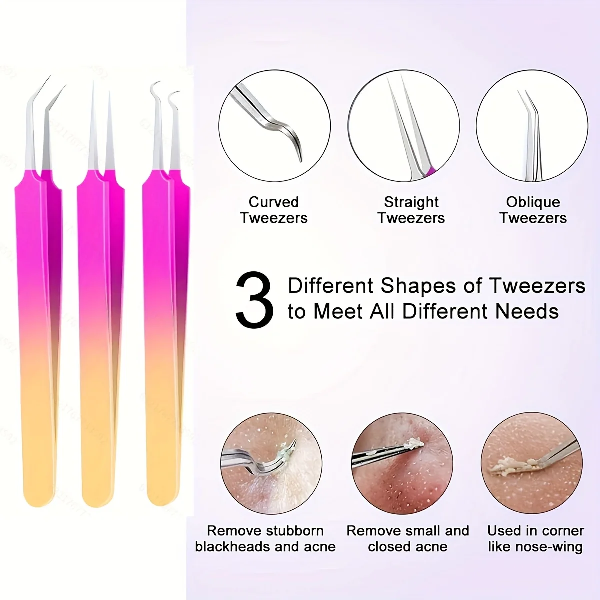 7-częściowy profesjonalny zestaw narzędzi do usuwania zaskórników ze stali nierdzewnej - zestaw do usuwania zaskórników z pęsetami, klipsem do komórek i ekstraktorem do twarzy