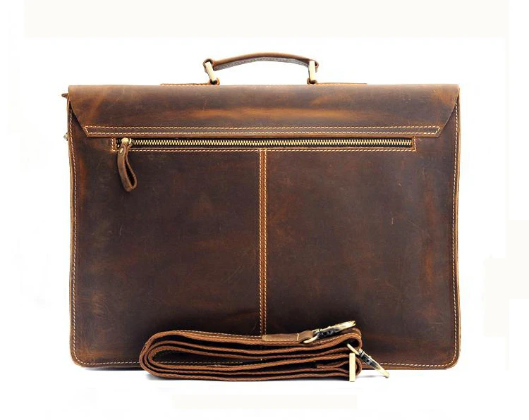 Vintage Cowhide Genuine Leather Briefcase Men 14\