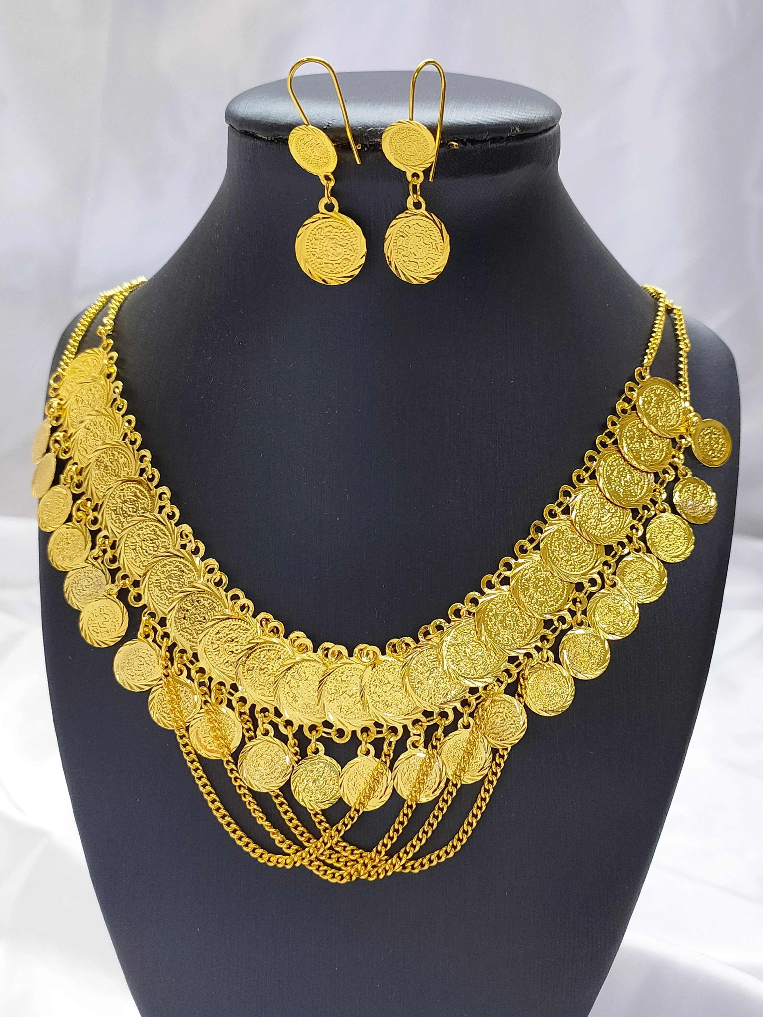 

Vintage French Coin Necklace Heart-Shaped Tassel Choker Earrings 2-Piece Set Of Adjustable Length Bridal Wedding Jewelry