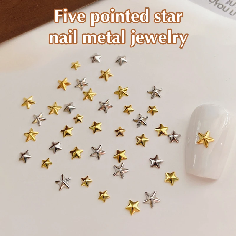 1 zak holle ster nail art charmes 3d metaal vijfpuntige ster goud zilver diamant nageldecoratie luxe manicure accessoires