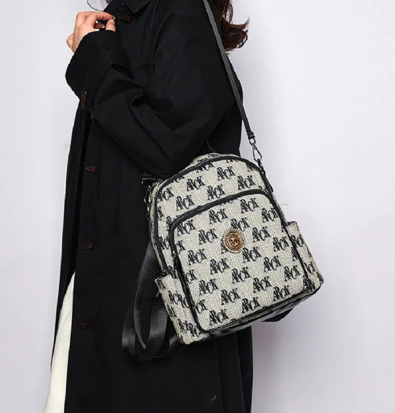 New Fashion Letter Designer Soft Pu Leather Travel Backpacks Women's Casual Large Capacity Shoulder Bags Totes School Bag