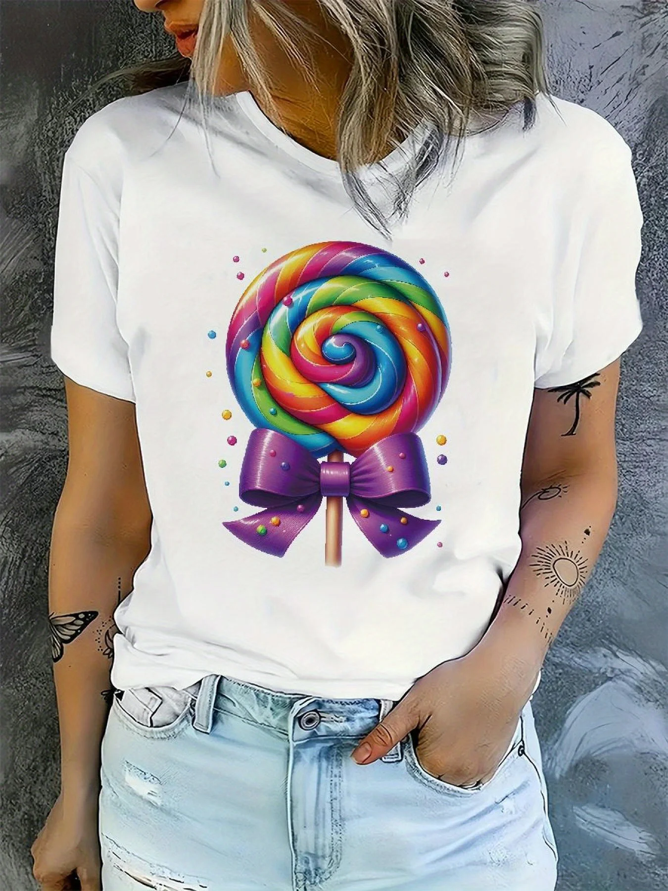 [Camiseta energética] Camiseta informal energética y ligera para mujercamisetas gráficas de manga corta con cuello redondo para