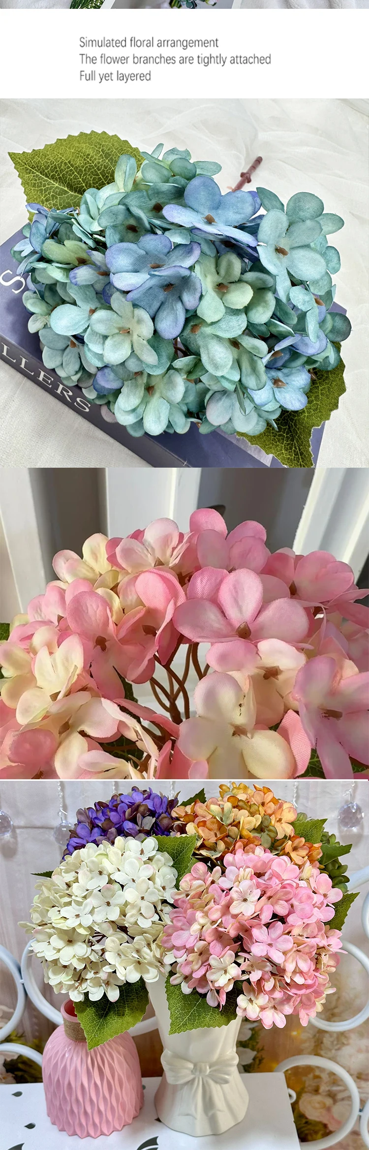 Herbstliche Hortensie Künstliche Blume Hotel Hochzeit Kunstdekoration Retro-Stil Heim Esstisch Dekoration Simulationsblume – Detail 5