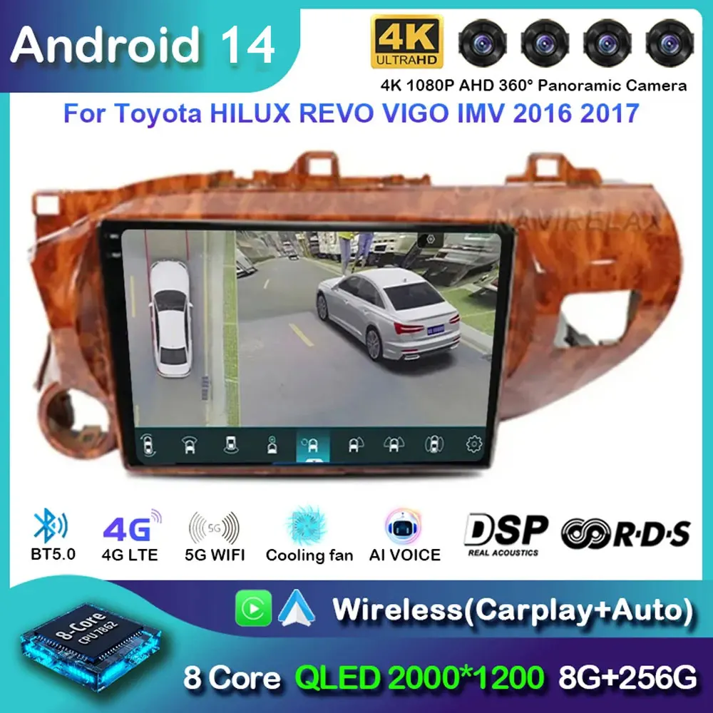 

Автомобильный радиоприемник Android 14 Carplay для Toyota HILUX REVO VIGO IMV 2016-2017 MP5 DSP, мультимедийный навигационный плеер, автостерео 5G