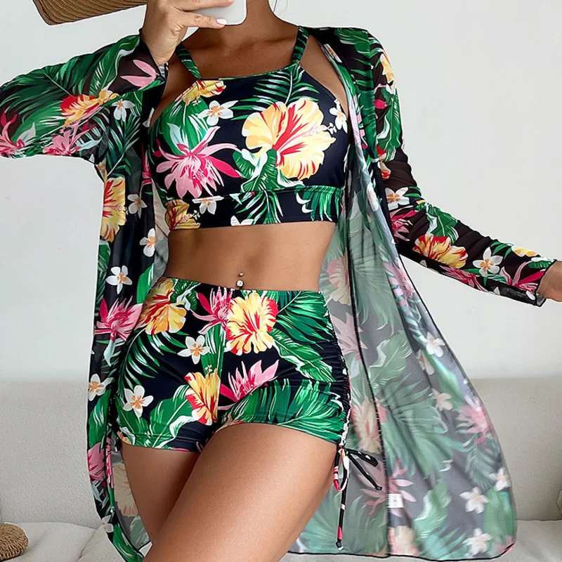 New 2025 Swimsuits Print Tankini Sets Female Swimwear Push Up For Beach Wear Three-Piece Bathing Suits Pool Women Swimming Suit