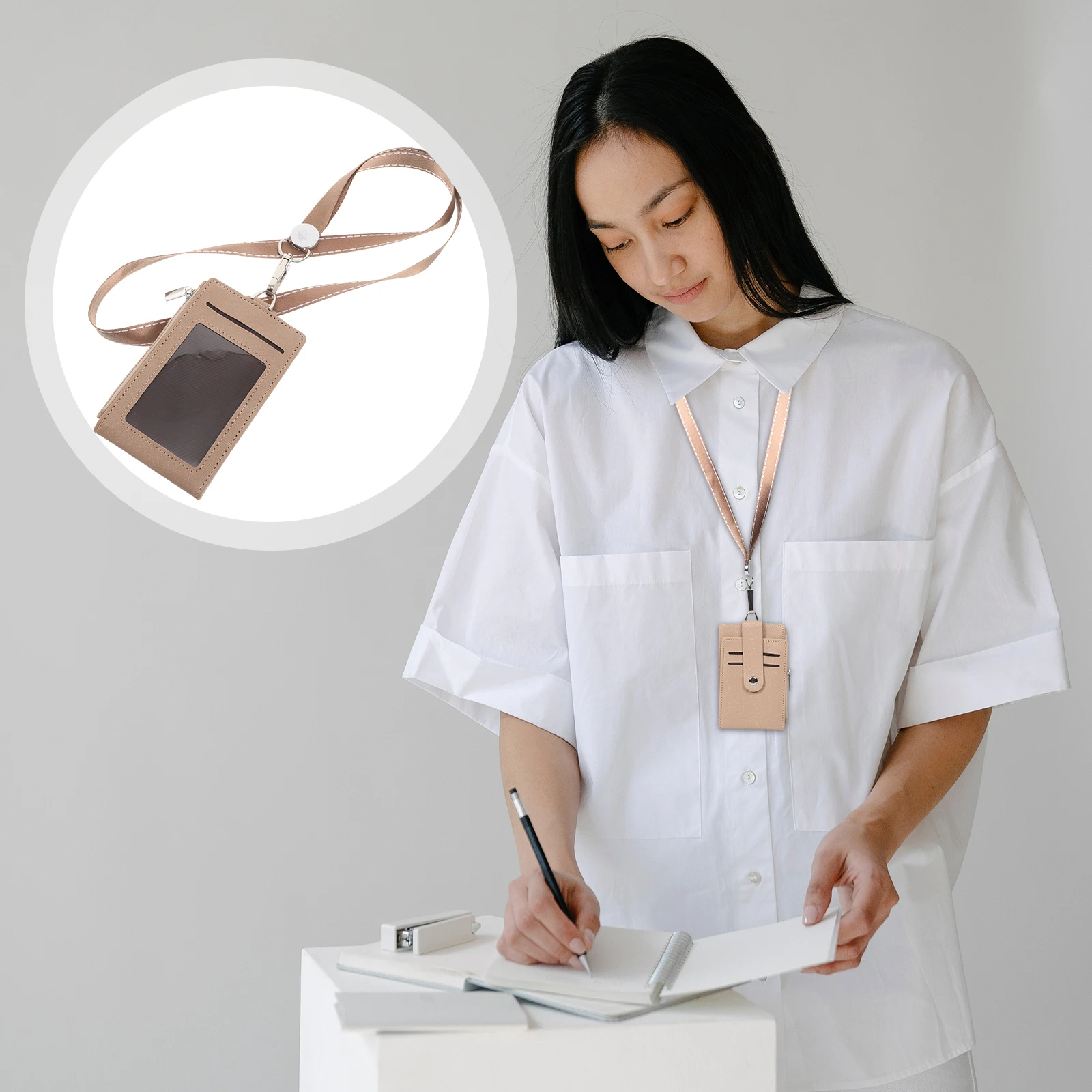 

ID Card Holder Lanyard Badge Sleeve Cards Cover for Women Brand Metal Protector Vertical Clear Student