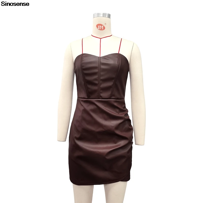 Women Bodycon Pu Leather Black Ruched Latex Dress Sexy Strapless Faux Leather Tube Top Mini Dress Y2K Night Club Party Dress
