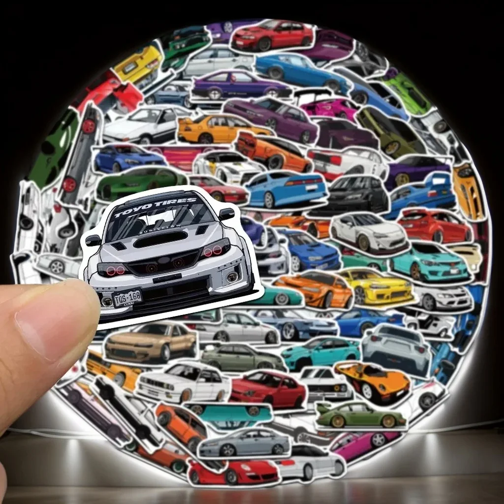 50/100PCS JDM Retro Racing Car Stickers - Calcomanías de grafiti impermeables para computadoras portátiles, guitarras, equipaje, bicicletas, monopatines y juguetes