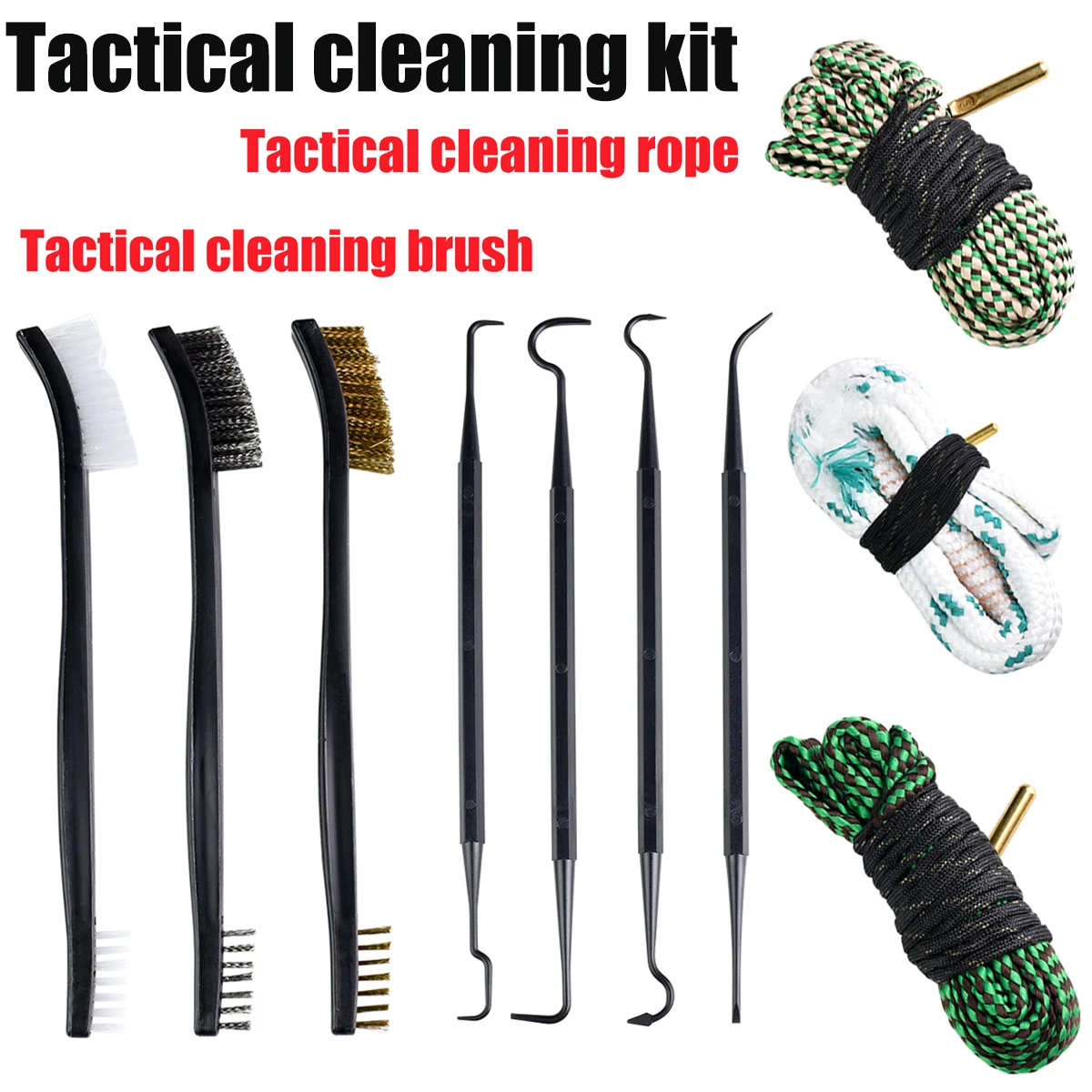 Tactical Gun Cleaning Sling, Gun Cleaning Kit for Handguns, Rifles, Shotguns, Cleaning Tools Brush Multi Caliber Gun Rope Brushe