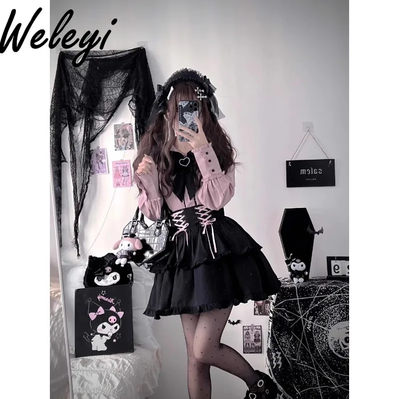 Japanese Mine Lolita Shirts Sweet Dream Outlook Off Shoulder Blouses Cute Long Sleeve Chiffon Innerwear Koszule I Bluzki Tops