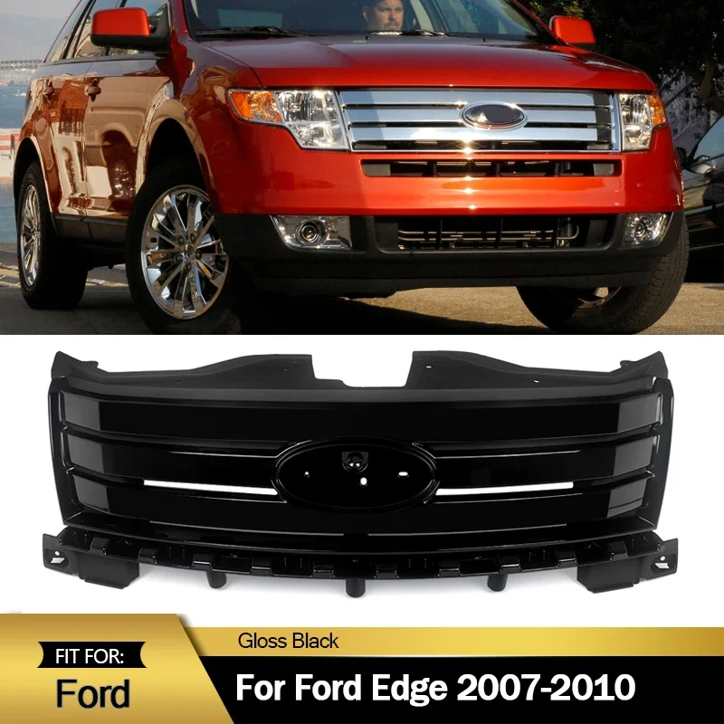 1x Front Bumper Grille Upper Grill Assembly Gloss Black For Ford Edge 2007-2010