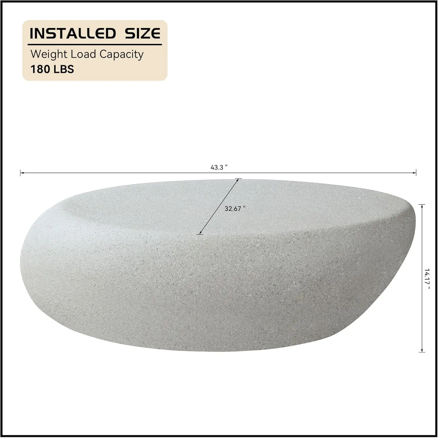 Mesa de centro ovalada de 43,3" con patrón de rocas granulosas y mate, mesa central irregular moderna