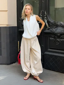 Bornladies Autumn Womens 100% Cotton Loose Lantern Style Wide Leg Pants Street Style Casual Lazy Pants Fashion Trousers 4