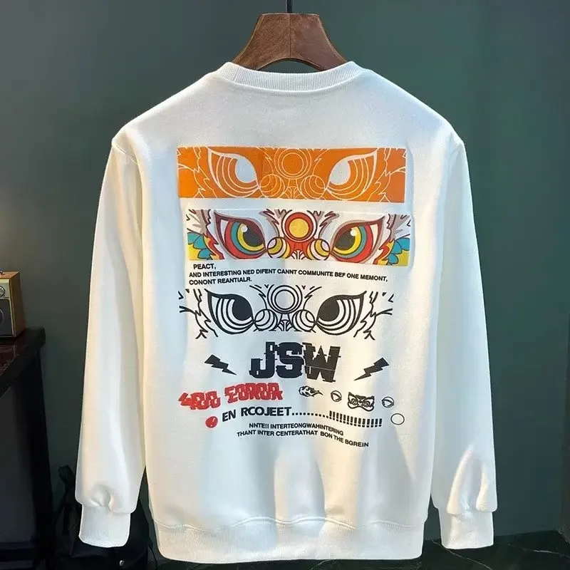 Autumn Men's Cotton Sweatshirt Japan Lion figure Long Sleeve Top High Quality White T Shirt O-neck Tee Shirt Men Clothing 2023