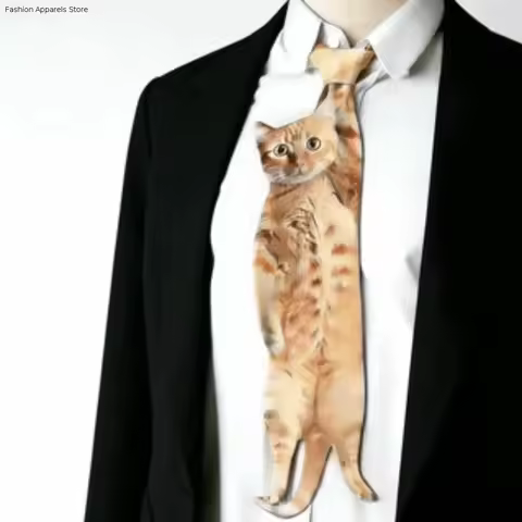 Gift Lifelike Cat-shaped Tie Funny Unique Animal Pattern Tie Creative Satin Fabric Novelty Necktie Party Occasions