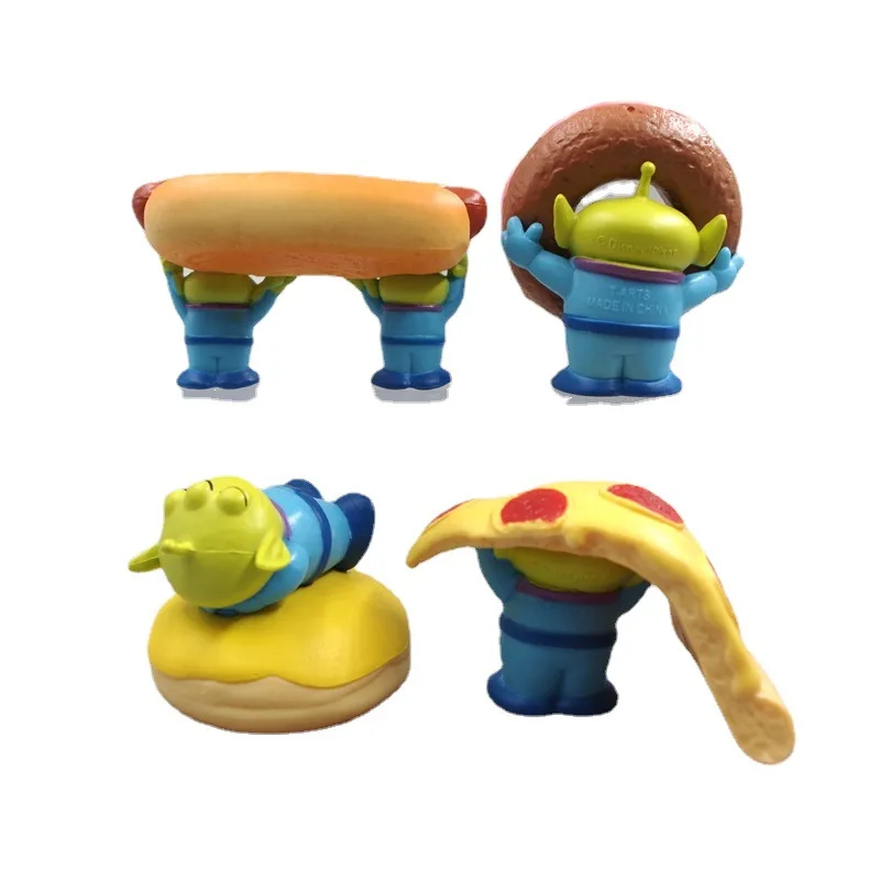 4Pcs Disney Anime Toy Story Mini Pvc Action Figure Cute Alien Hot Dogs Pizza Model Diy Cake Ornament Kids Friends Birthday Gifts