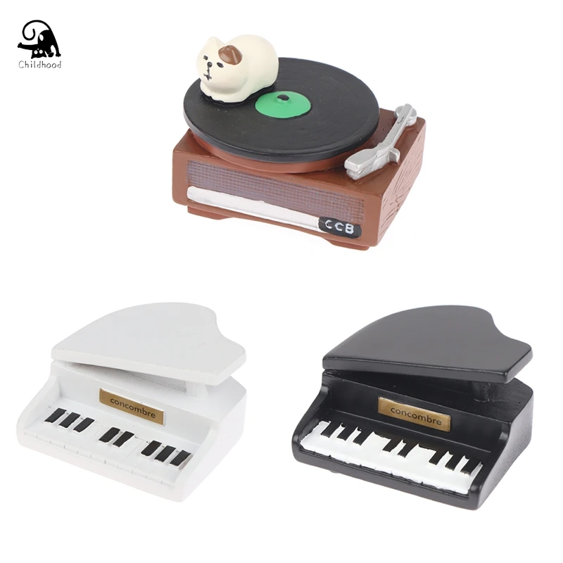 1:12 Dollhouse Miniature Piano Musical Instrument Record Player Model Doll Decor