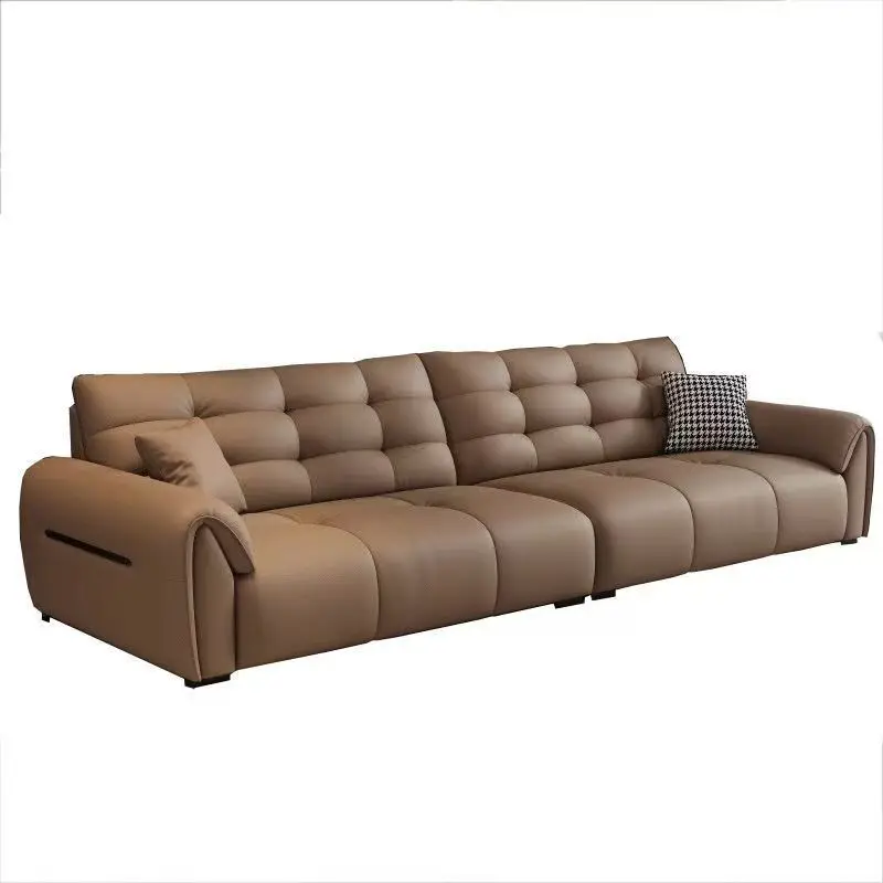 #Modern Minimalist Genuine Leather Sofa, Straight-lined Cloud-like Comfort, High-end Guesthouse/hotel Living Room Sofa.