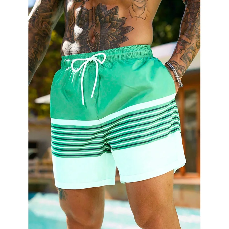 

Классические простые шорты в полоску для мужчин, контрастные цвета, полосатый принт, летние модные пляжные шорты с завязками