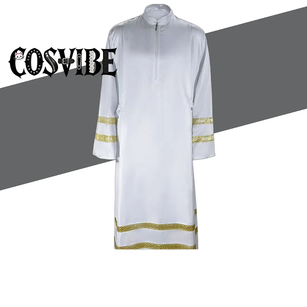 Disfraz de Sacerdote Medieval para Cosplay - Túnica Larga Blanca y Negra, Capa de Monje Misionero para Fiesta de Halloween
