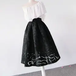 Organya Flocking Dark Pattern High Waist Slim and Fluffy Skirt Mid-length Spring and Summer Mesh Pure Women's Umbrella Skirt