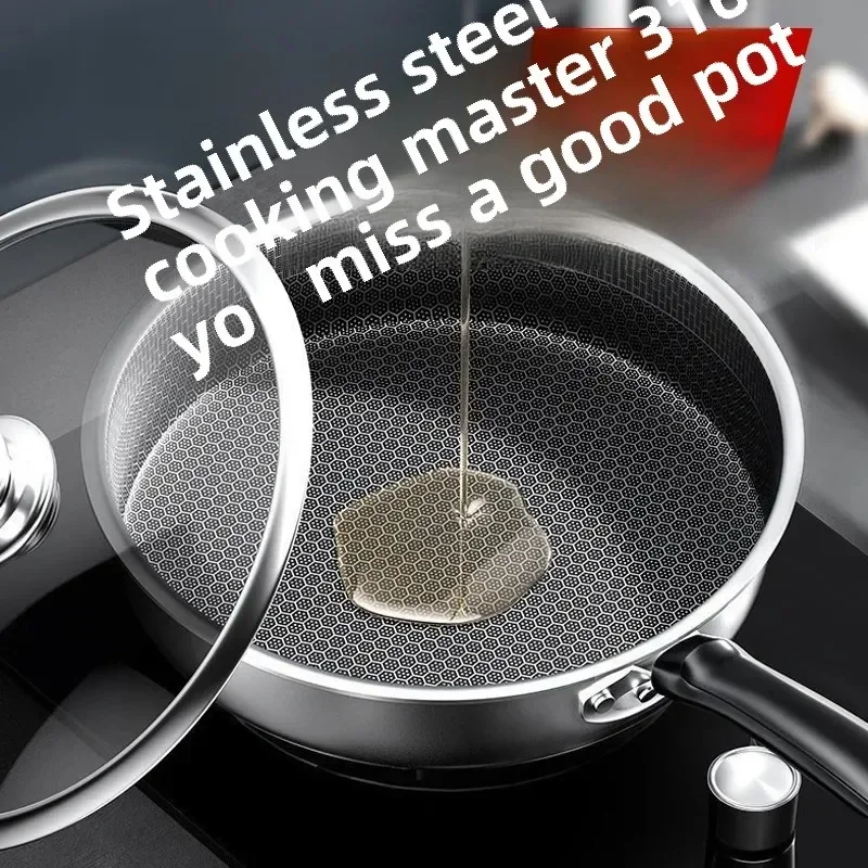 

Frying Pan 316 Stainless Steel Wok Skillet Non-stick Cookware For Kitchen Pot Pancake Egg Cooking Pot Breakfast Steak Frying Pan