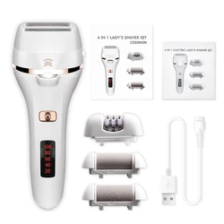 4 IN 1 Electric Lady Shaver Foot Callus Remover Set Painless Electric Epilator Depilator Eliminate Feet Dead Skin Callus Tool