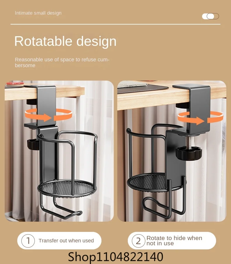 2 In 1 Tempat Cangkir Meja Tanpa Bor Dapat Disesuaikan Dudukan Klem Lengan Ditingkatkan 360 Derajat Penjepit Tepi Meja Putar Tempat Cangkir Antijatuh