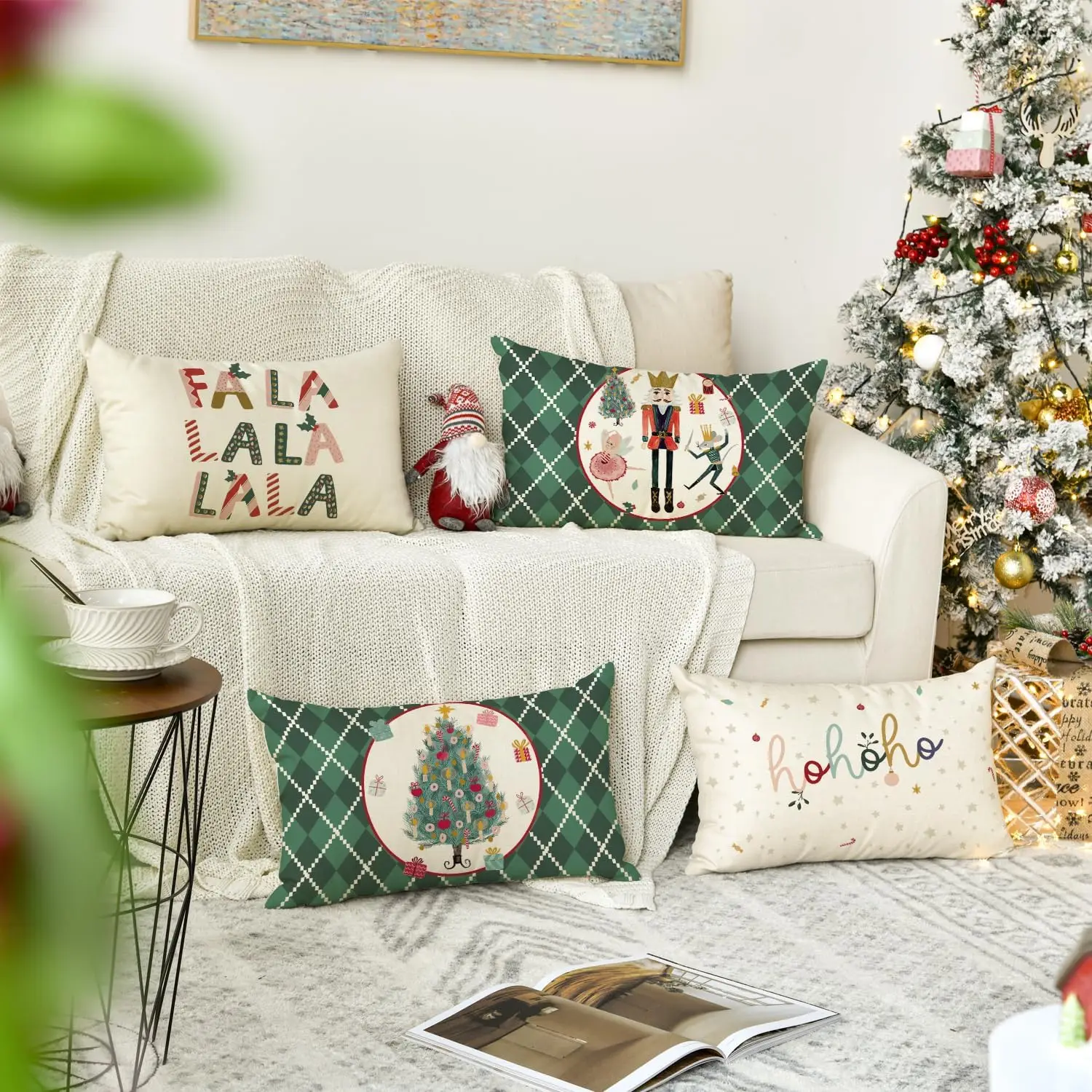 Merry Christmas Green Throw Pillow Pillowcase, Linen Waist Pillowcase, Winter Holiday Party Cushion Cover, Sofa 30X50cm