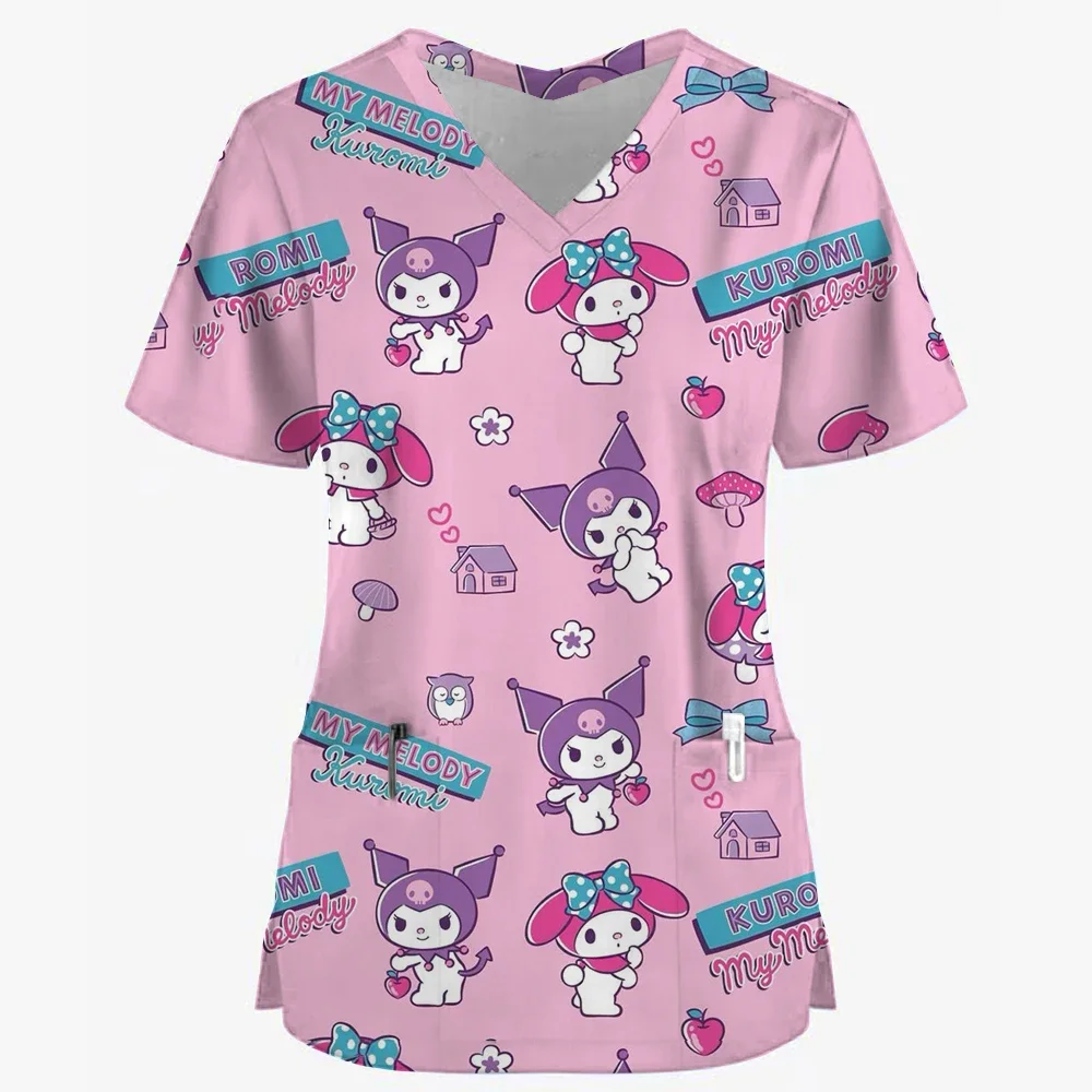 

Summer women's clothing Kurumi pattern short sleeved V-neck fashionable frosted top uniform short sleeved doctor nurse