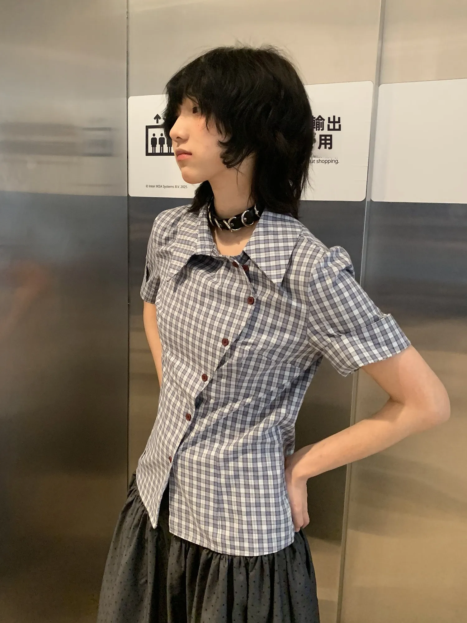 

Женская рубашка в клетку Slim Fit с коротким рукавом, отложным воротником, приталенным силуэтом, в студенческом стиле, из чистого хлопка, летний модный топ