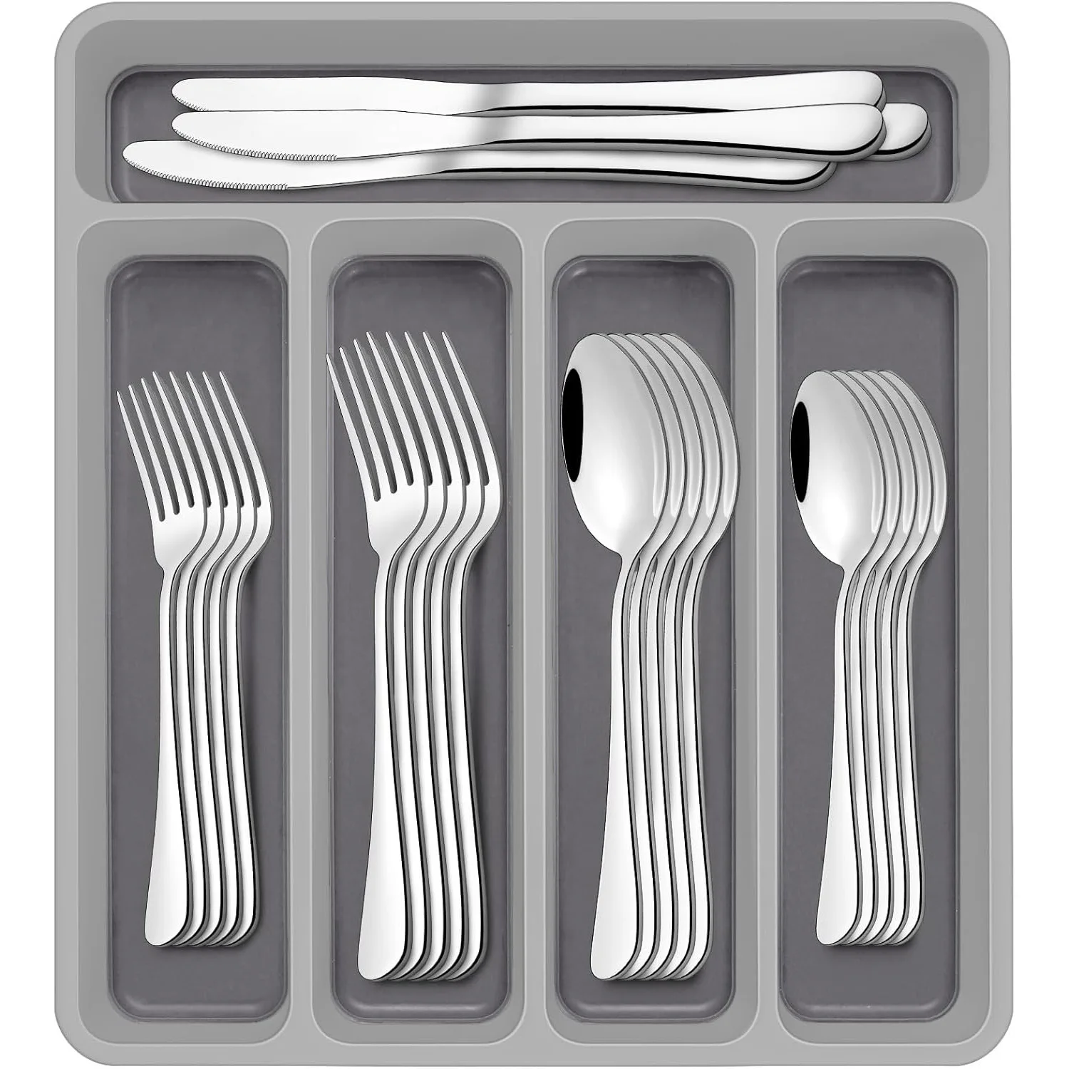 60Pcs Stainless Steel Flatware Set with Drawer Organizer Gold Black Rose Gold Silver Cutlery Set for Kitchen