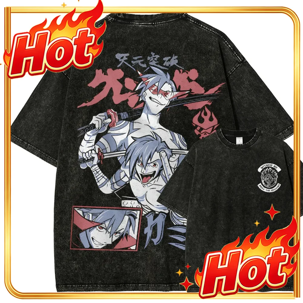 Custom Top Hot Blooded Sci-fi Mecha Anime Tengen Toppa Gurren-Lagann Peripherals Print Tee Oversized Men Women Retro