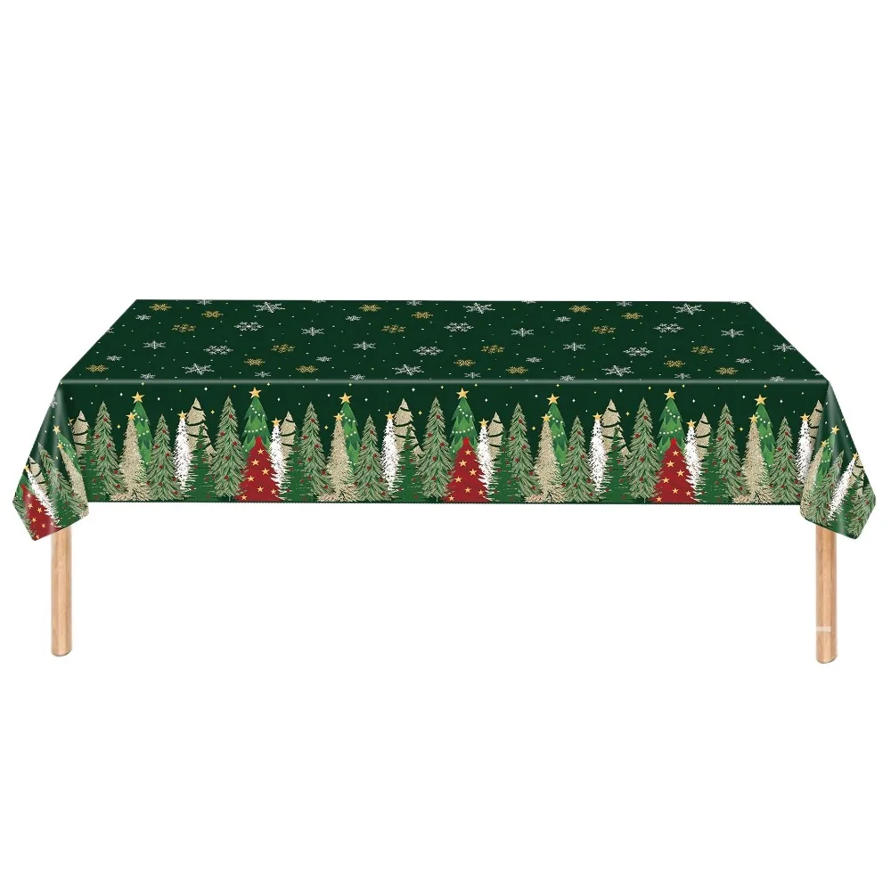 Plastic Christmas Tablecloth Disposable Snowman Design Disposable Tablecloths Bronzing Snowflake Pattern Table Cover