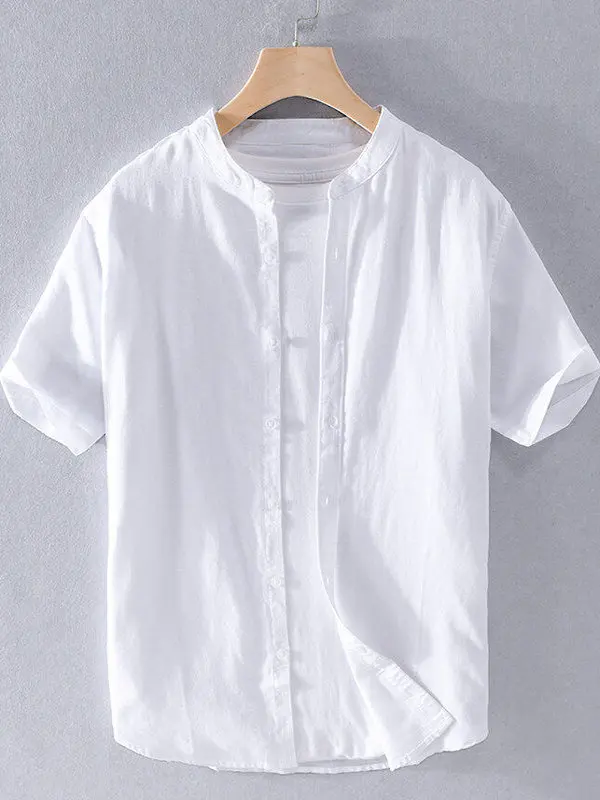 

Men's Linen irt Summer Thin ort Sve Loose Casual Pure White Cotton Linen Casual irt Busin Casual Coat Jaet