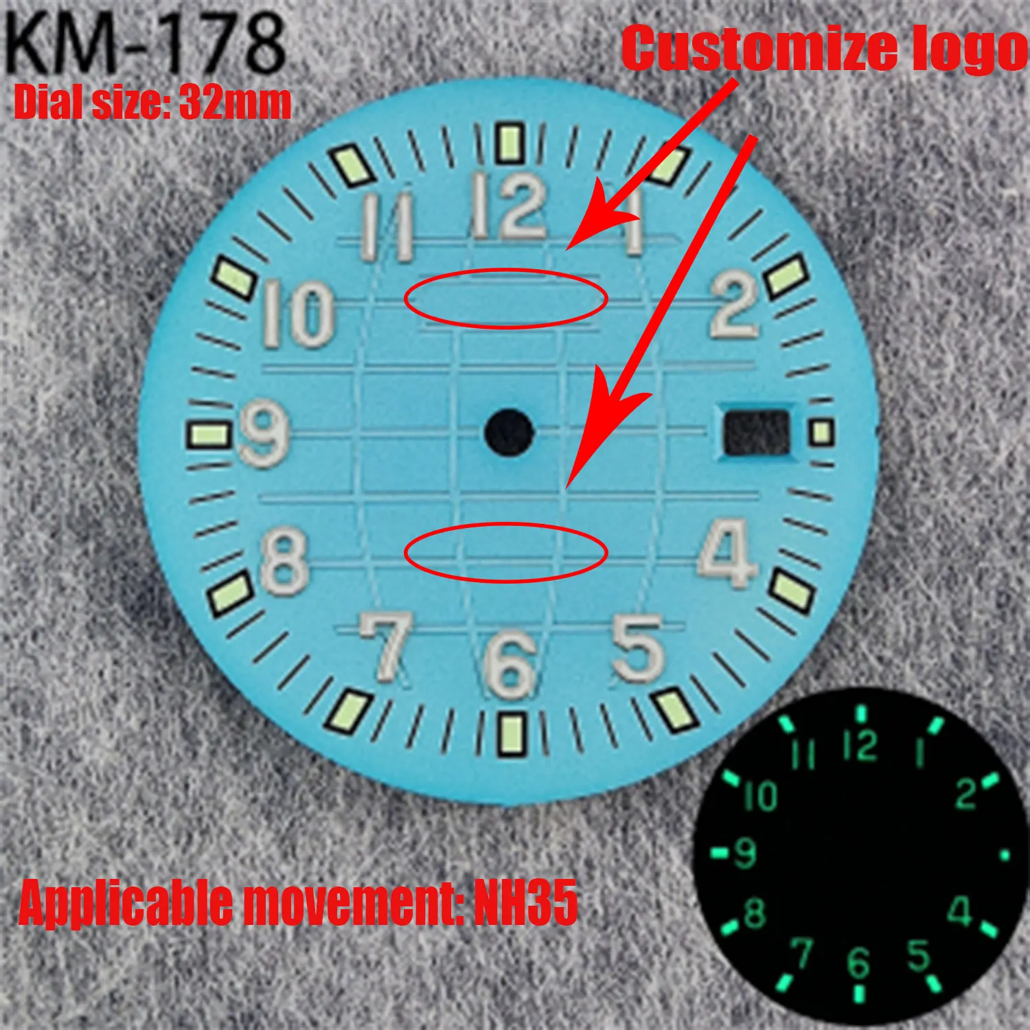 32mmC3 Green Glow in the dark watch dial suitable for NH35 automatic mechanical movement watch accessories custom logo