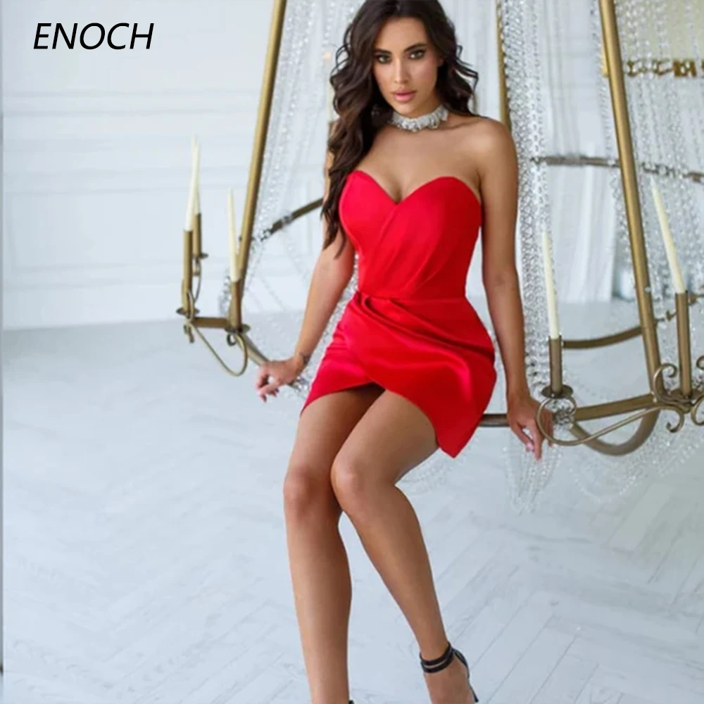 

ENOCH Simple Homecoming Dresses Sweetheart Backless Pleat Zipper Satin Party Gowns Above Knee Custom Made Robes De Soirée New