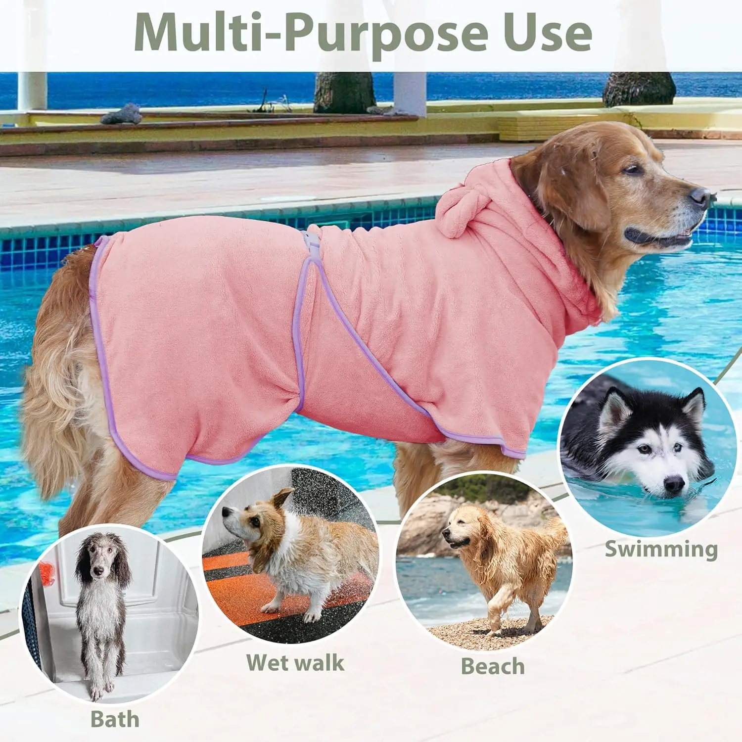 

Pet Bathrobe Towel Super Absorbent Microfiber Dog Cat Drying Coat Super Absorbent Cute Dogs Bath Towel Hooded Robe Adjustable