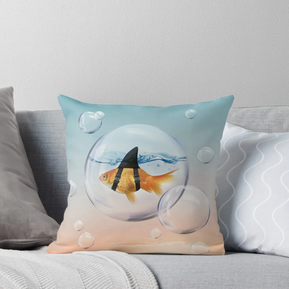 Shark Fin Goldfish in a Bubble Throw Pillow Christmas Pillows Sofas Covers pillow