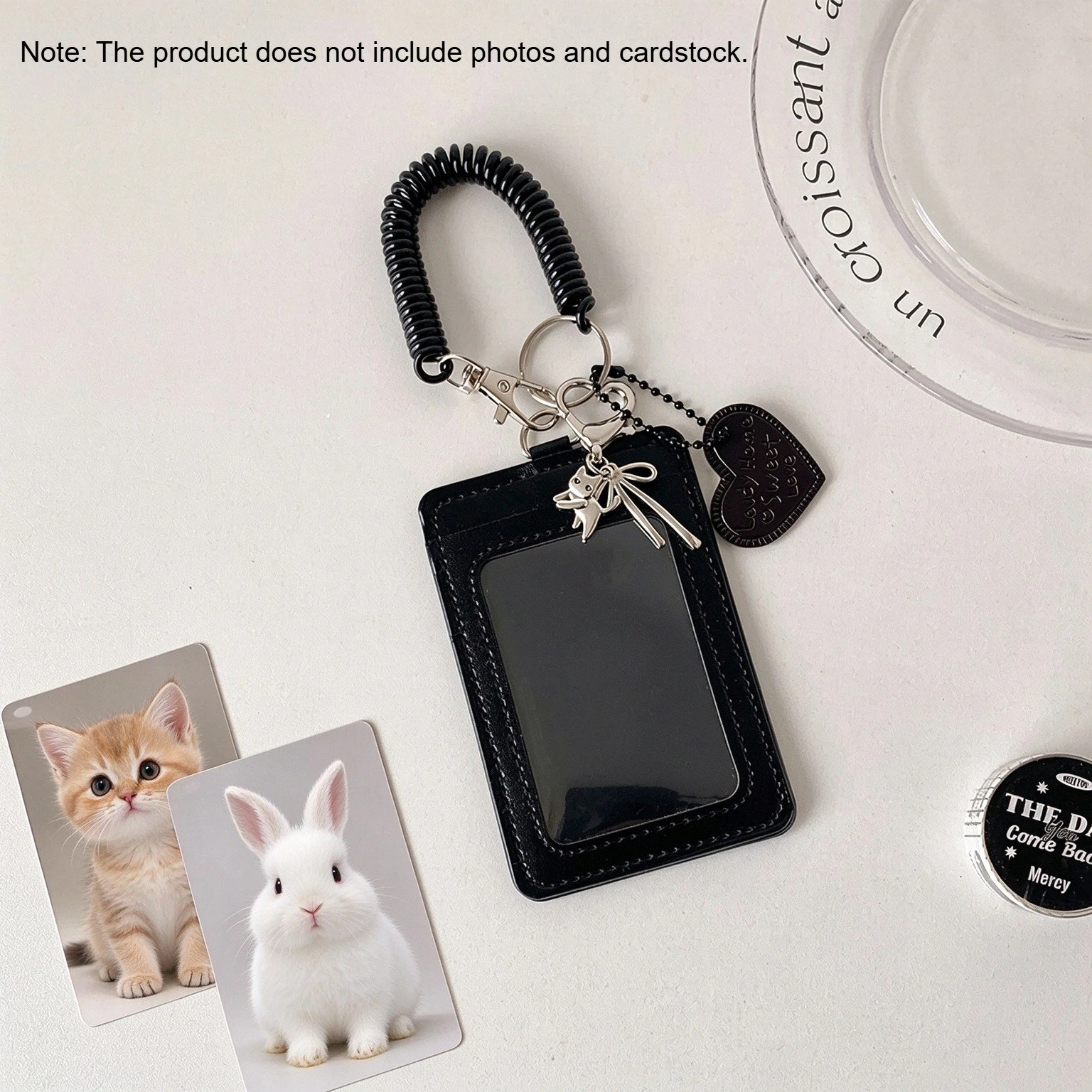 New PU Black card holder album storage Key ring pendant Korean Kpop Card Sleeve with Protective Film Idol Photo Game Card Cover