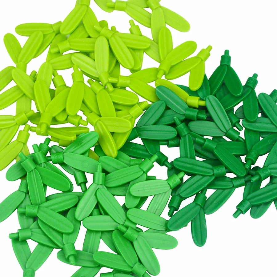 MOC 200 Stück Bausteine Pflanze Blumenstiel Baum Blatt Bodenstift mit 2 Blättern Gras Garten Teile Baustein Kompatibel Montage Spielzeug – Detail 1