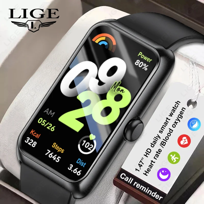 

LIGE Fashion Men Smart Watch 1.47" HD Screen Heart Rate Fitness Tracker Call Reminder Ladies Women Smartwatch 2025 For Xiaomi
