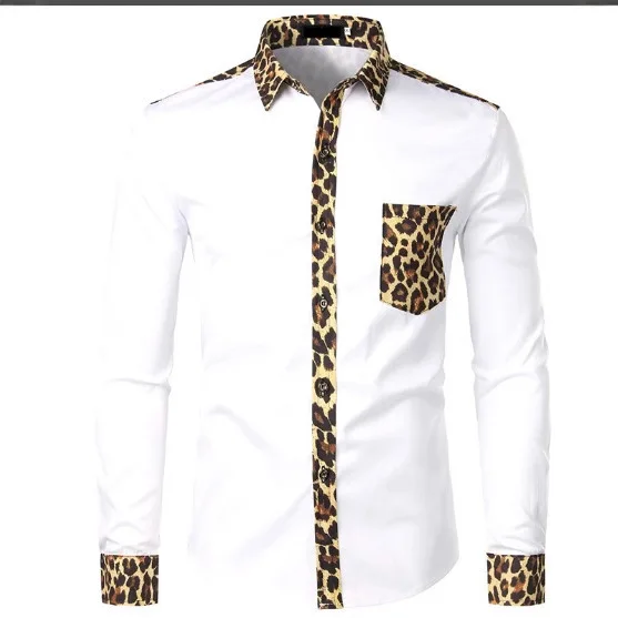 Cross-border Men's Long-sleeved Lapel Shirt Cardigan Single Breasted Classic Solid Color Animal Print 3D Print