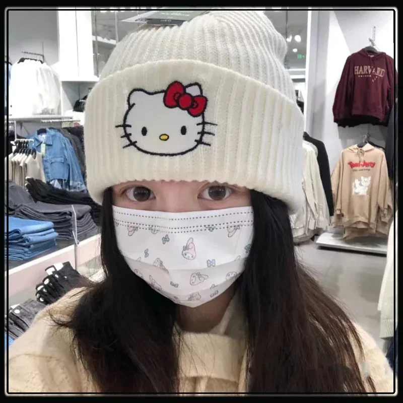 Hello Kitty Solid Color Knitted Beanies Hat Winter Warm Ski Hats Men Women Multicolor Skullies Caps Soft Elastic Cap Women's Hat