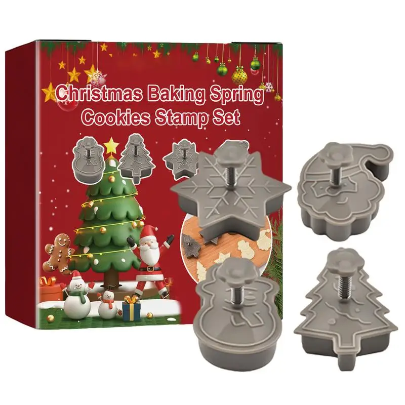 4 type Christmas Cookie Baking Mold Cookie Cutter Embossing Mold Fondant Stamper Set Spring Baking Biscuit Kitchen Baking Tools